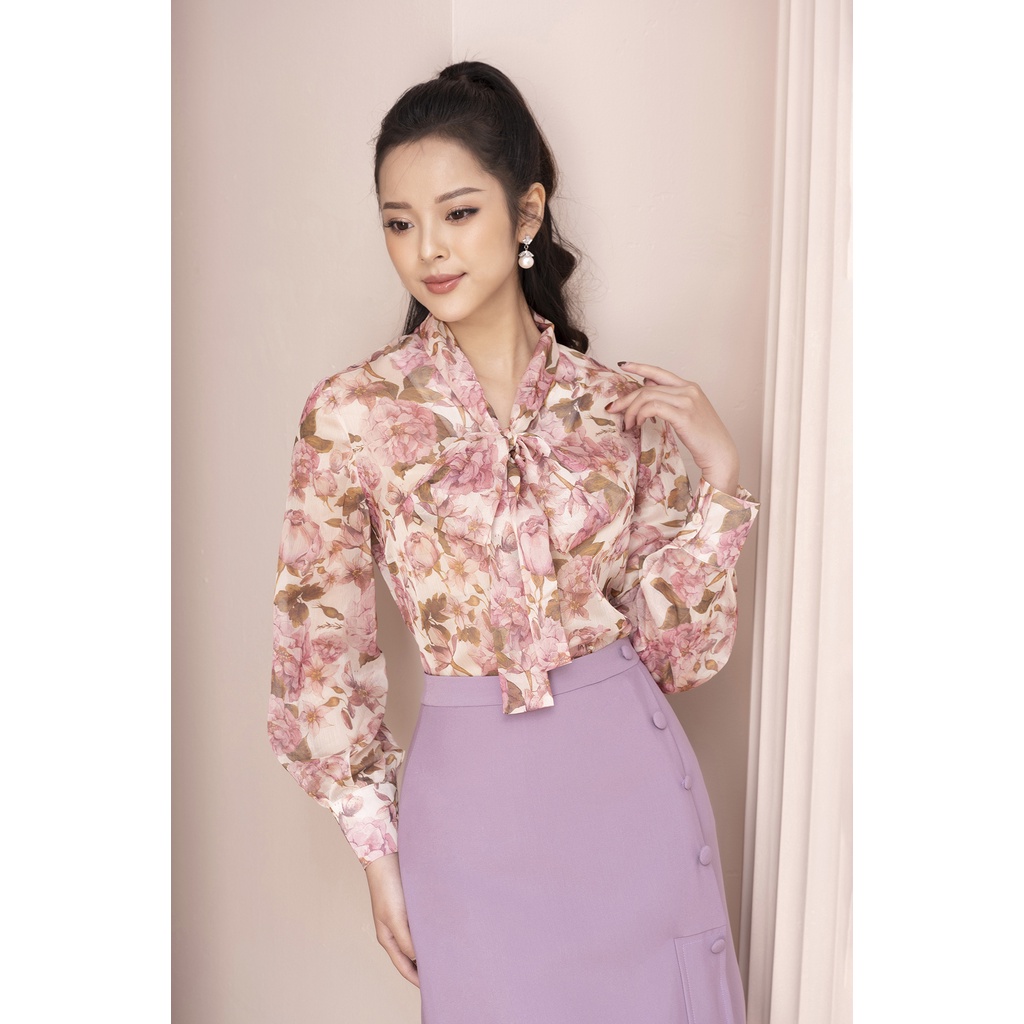 Áo Sơ Mi Kiểu Nữ LUPERI Dáng Suông Dài Tay, Vải Voan Hàn Cao Cấp Mềm Mịn Không Co Nhăn, Họa Tiết Hoa Thanh Lịch LFSM1203