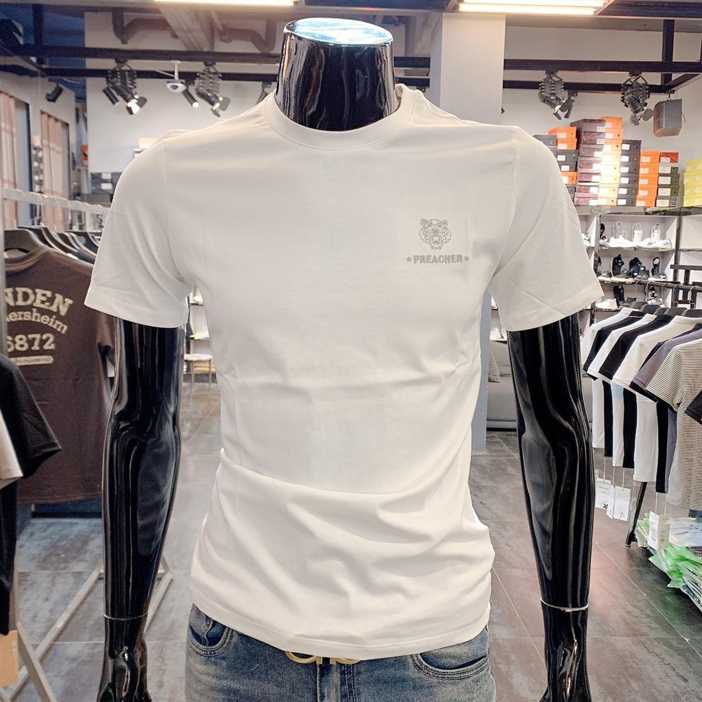 Áo thun tay ngắn cổ tròn thêu hình thời trang mùa hè phong cách châu âu cho nam