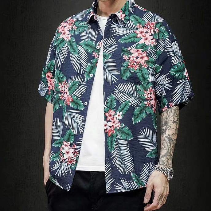 Áo sơ mi tay ngắn in họa tiết phong cách hawaii cho nam