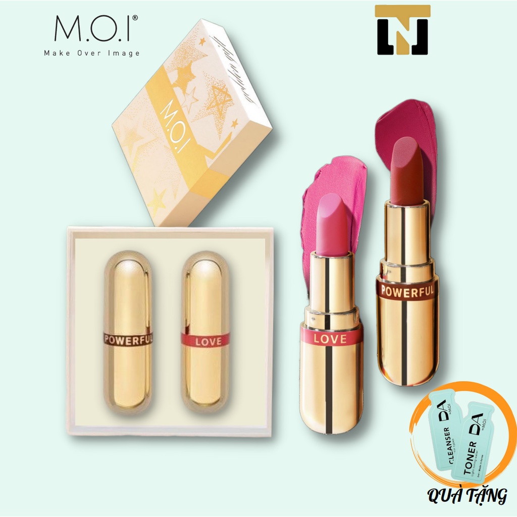 Set son thỏi mini MOI Golden Gift Lâu trôi, Dưỡng ẩm, Lì ( 2 thỏi x 4g)