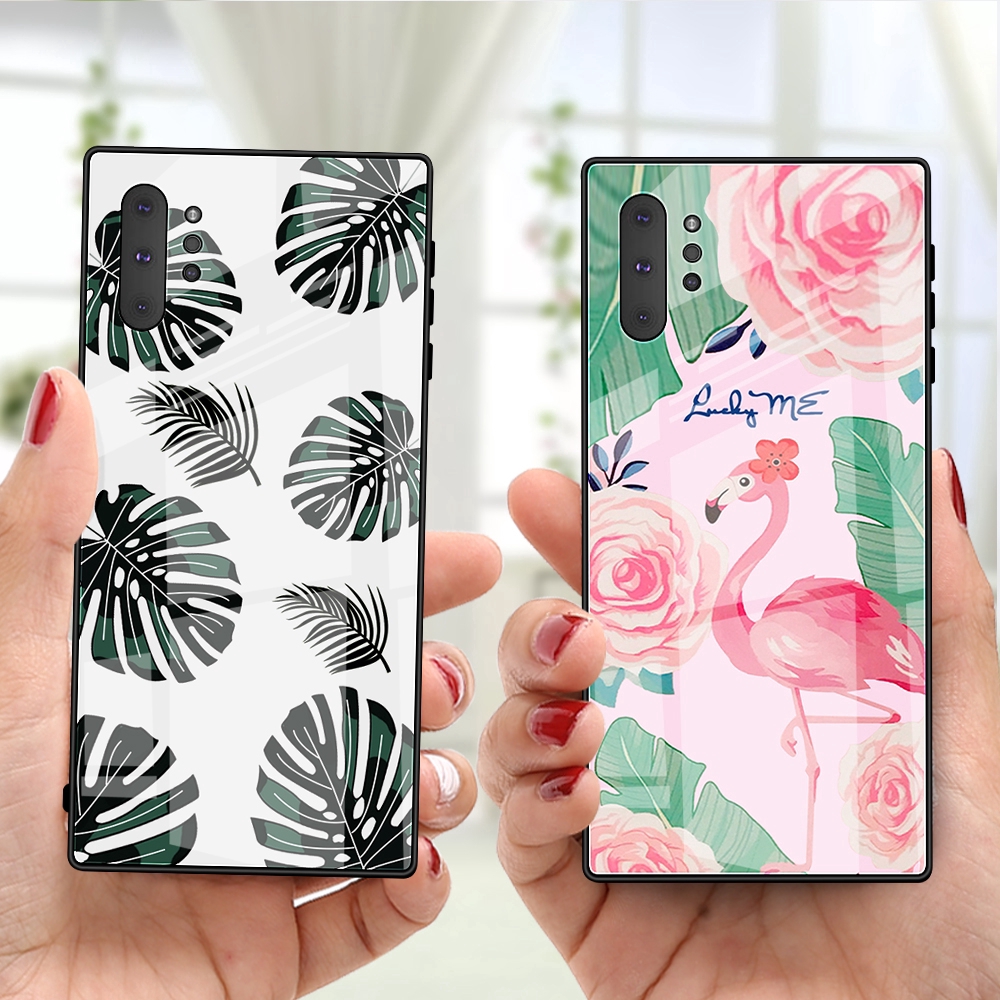 Ốp điện thoại mặt kính cường lực hình trái tim chim hồng hạc cho Samsung Galaxy Note 10 Plus / Note 10 | BigBuy360 - bigbuy360.vn