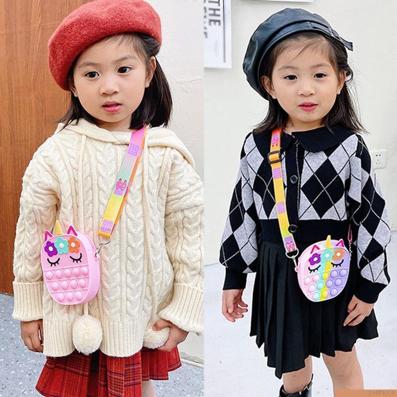 Túi đeo chéo vai hình kì lân hoạt hình bằng silicon dễ thương cho bé gái