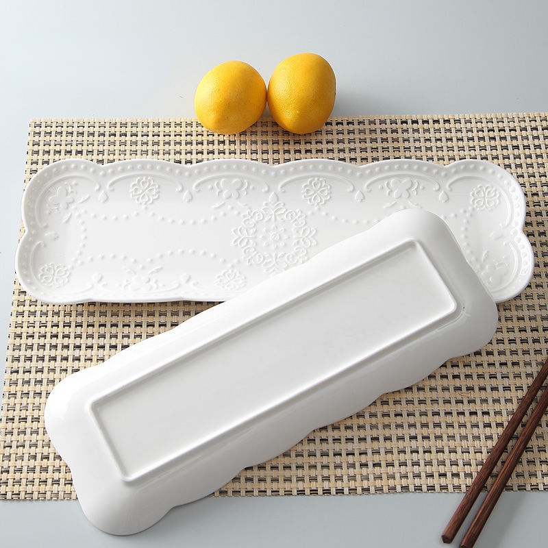 Đĩa Sứ Dập Nổi Hình Chữ Nhật Phong Cách Nhật Bản