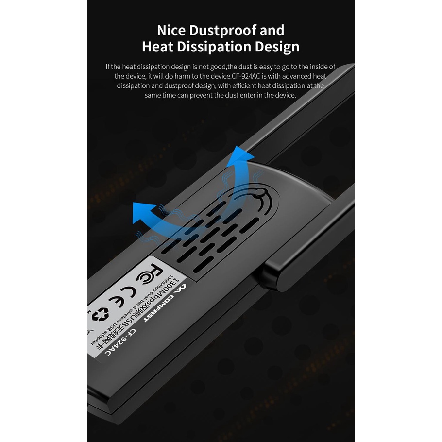 COMFAST Usb Phát Wifi 1300Mbps 2.4G 5GHz 802.11AC MU-MIMO Cho Win7 / 8 / 10 / 11 CF-924AC