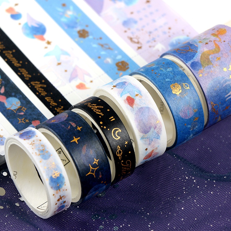 Washi tape bộ ánh nhũ GALAXY cuộn trang trí sổ tay… [ 072 ]