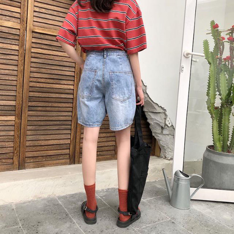 Quần Short Jean Nữ ngố bò ống rộng MSHA