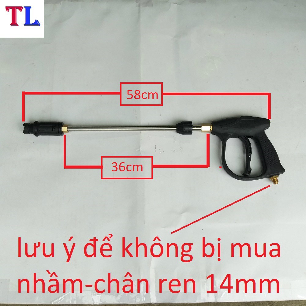 Súng rửa xe áp lực ren ngoài phi 14mm + ống nối dài 36cm