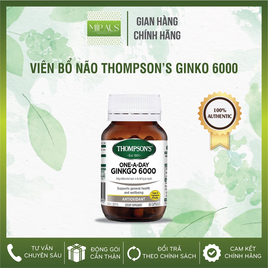 Hoạt Huyết dưỡng não, tăng tuần hoàn não Thompson's One a day Ginkgo 6000mg (60 Viên)