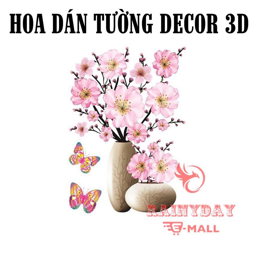 Tranh dán tường 3D treo phòng khách, phòng ngủ trang trí đẹp hình bình lọ hoa hồng/sen/trà/đào