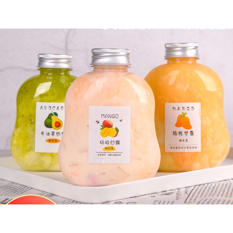 Chai nhựa quả bơ đựng trà sữa, nước ép hoa quả, cafe 400ml có nắp đậy