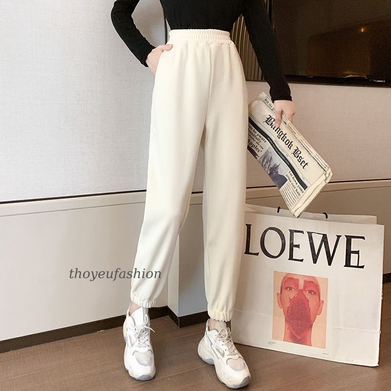 Quần BOM nhung tăm, Quần Jogger Nữ Trơn Bo Gấu hàng quảng châu M8903