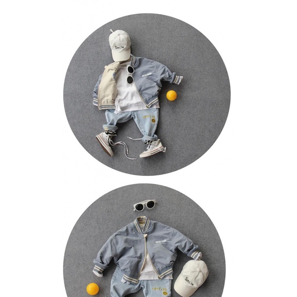 Áo khoác dây kéo hai mặt in hình gấu và chữ thời trang xuân thu dành cho bé trai 2021