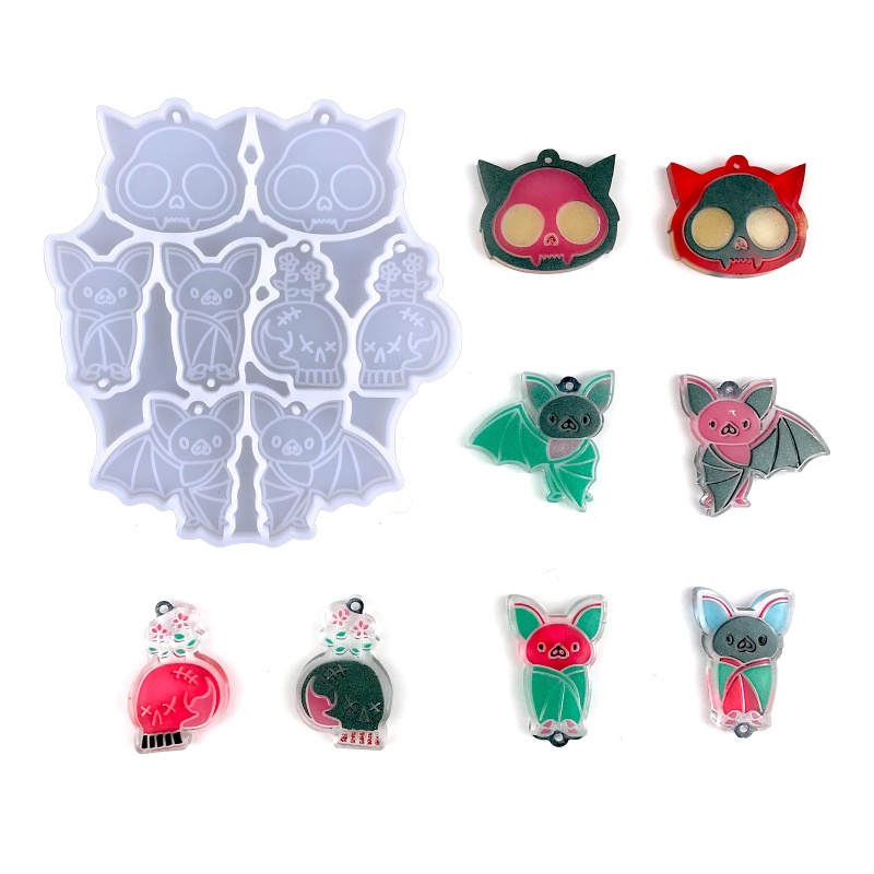 Khuôn Silicone Làm Móc Khóa / Móc Khóa Hình Đầu Lâu / Dơi Phong Cách Gothic Cho Nam Và Nữ