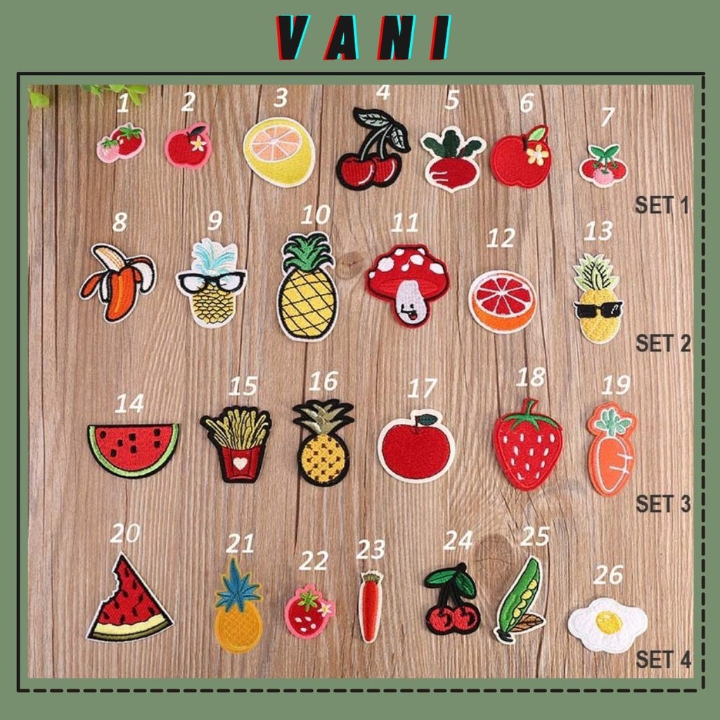 Set Logo Sticker Patch Ủi Áo Mẫu Trái Cây, Đồ Ăn Ngộ Nghĩnh Dễ Thương - Vani Store