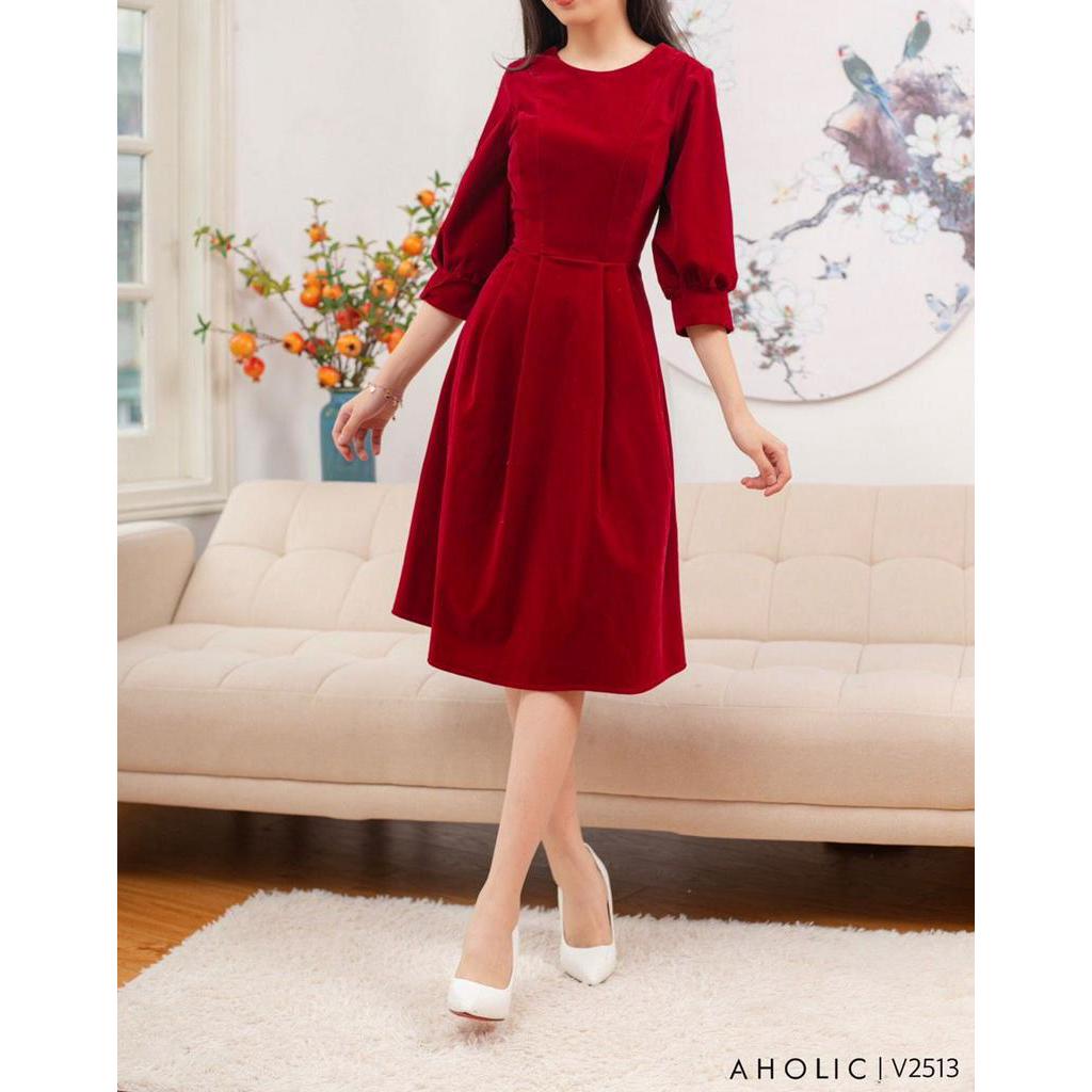 Đầm nhung 7 mảnh basic cổ tròn tay lỡ Aholic V2513