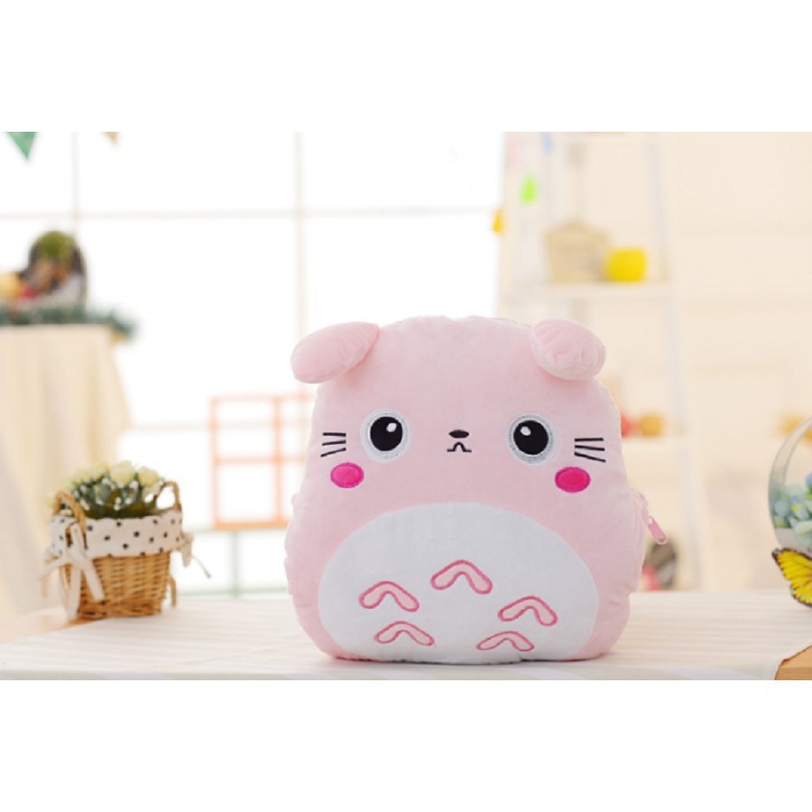 Bộ chăn gối 3 trong 1 totoro cao cấp chăn lông tuyết hoạt hình dễ thương (Hồng)