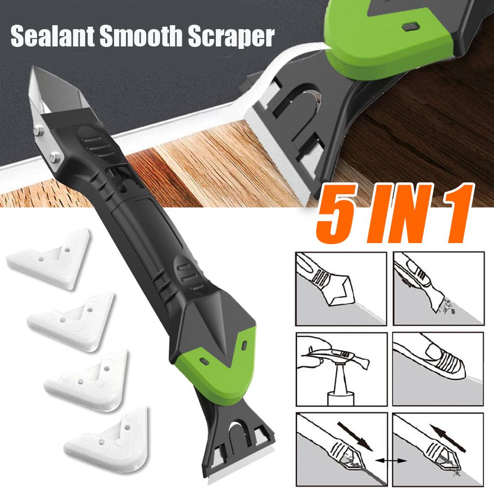 HECCEH Household Cleaning Sealant Smooth Scraper 5 In1 Corner Caulking Tool Glass Glue Angle Scrapers Sealant Tools Grout Kit Squeegees Window Cleaner Silicone Trowel Scraper Remover Caulk Finisher