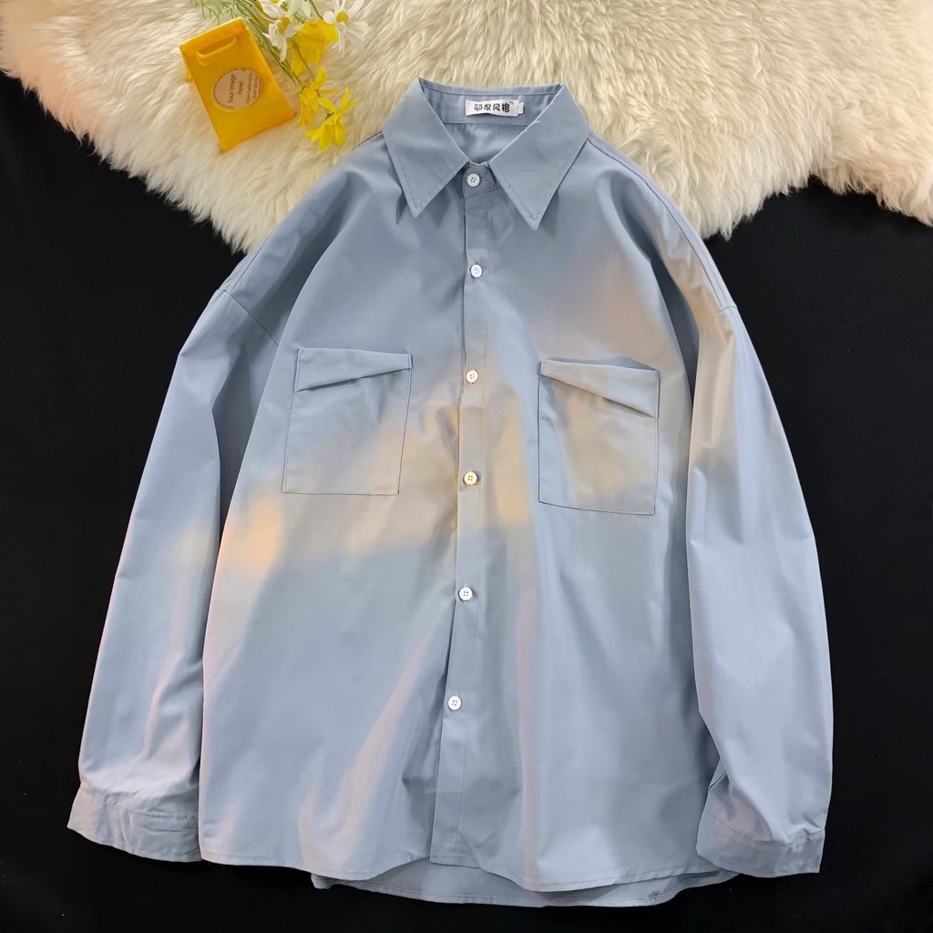 Áo Sơ Mi Nam Dài Tay Màu Trơn Thời Trang Nhật Bản Cỡ M-2XL