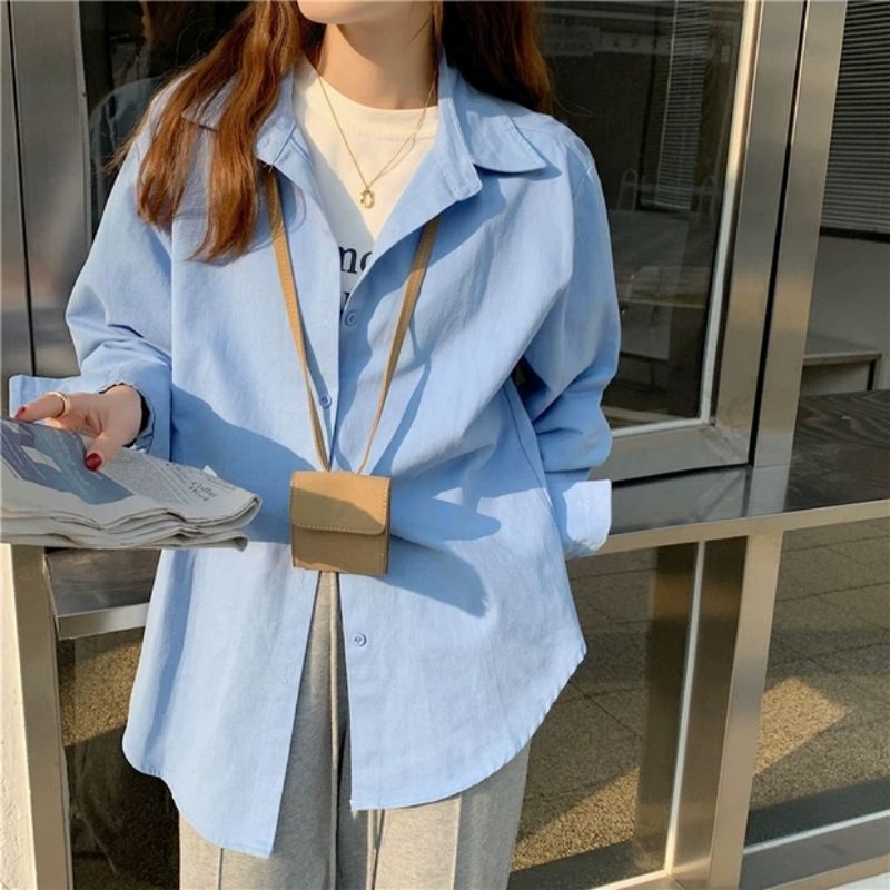 Áo sơ mi xanh đầu mùa thu, áo sơ mi pháp dài tay mới áo sơ mi cổ điển hàng loại 1 chất đẹp đi học đi làm