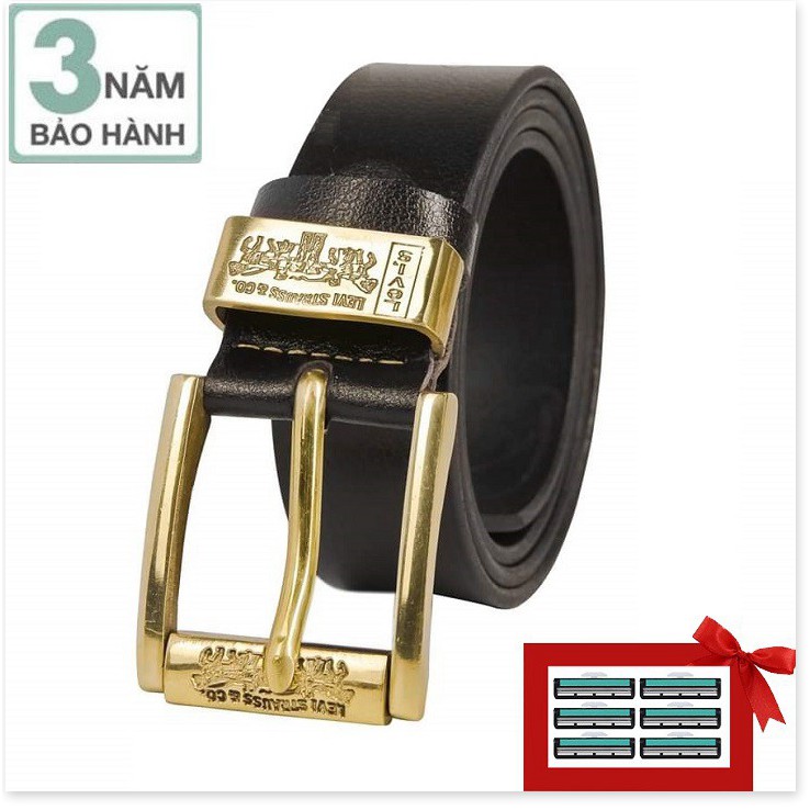 Thắt lưng nam, dây nịt nam da bò đầu khóa đồng nguyên khối 1 lớp Ruby Luxury tặng 6 lưỡi dao cạo râu kép trị giá 60.000
