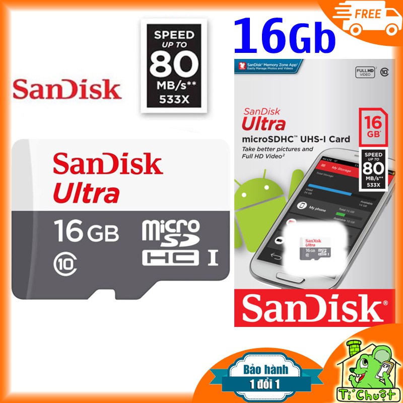 [Chính hãng BH 2 năm] Thẻ Nhớ 16Gb SanDisk Ultra 80MB/s 533x UHS-1 MicroSDHC