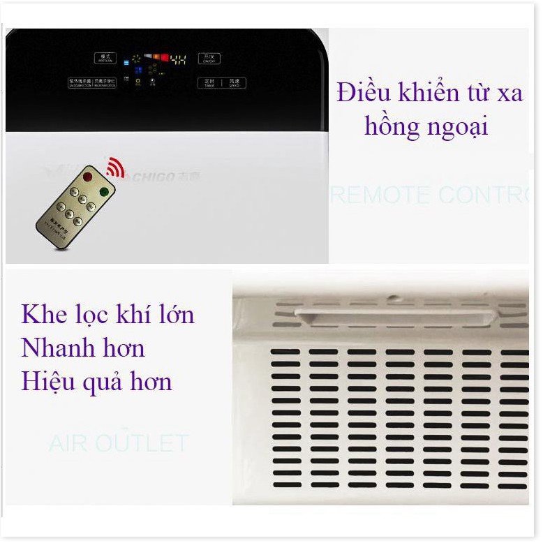 Máy lọc không khí khử mùi gia đình CHIGO màn hình LCD có remote 2019 KJF210-C01