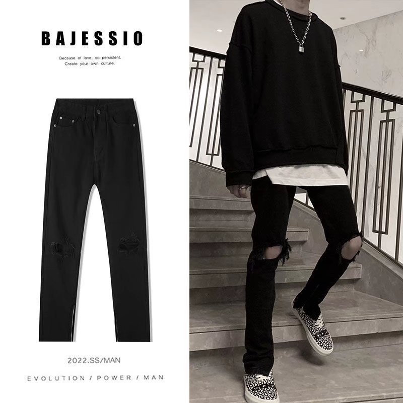 Quần Jean Rách Gối Nam Nữ 2 Màu Đen Trắng Siêu Đẹp - Hàng Chuân Y Hình - Hỗ Trợ Đổi Size