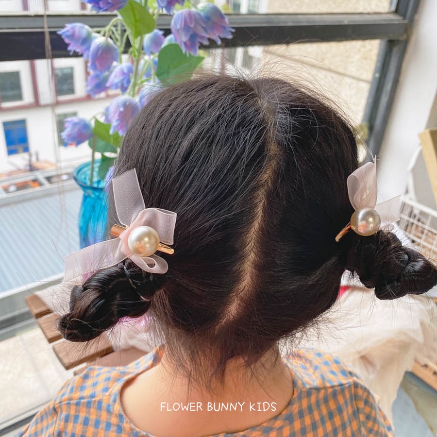 Kẹp tóc hình nơ đính ngọc trai xinh xắn dành cho nữ