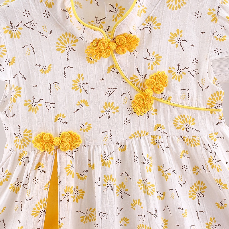 SANITKUN Đầm sườn xám vải mỏng phong cách Trung Hoa thời trang phong cách mùa hè cho bé gái