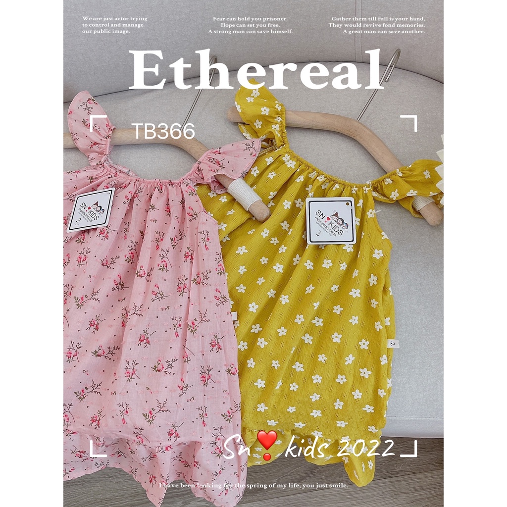 Váy 2 dây cánh tiên bé gái họa tiết hoa nhí xinh yêu, dáng xòe, vải đũi mềm mát size 10 - 20 kg