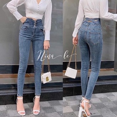 [Mã WASTMAY giảm 15% tối đa 30K đơn 150K] Quần bò jean cạp chéo siêu cao trẻ trung sành điệu