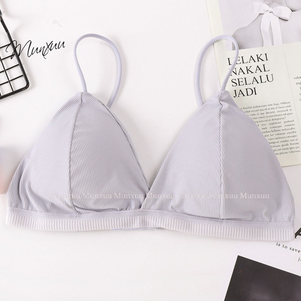 Áo bra nữ hai dây MUNXUU vải cotton co dãn thấm hút dây lưng mảnh - BR19