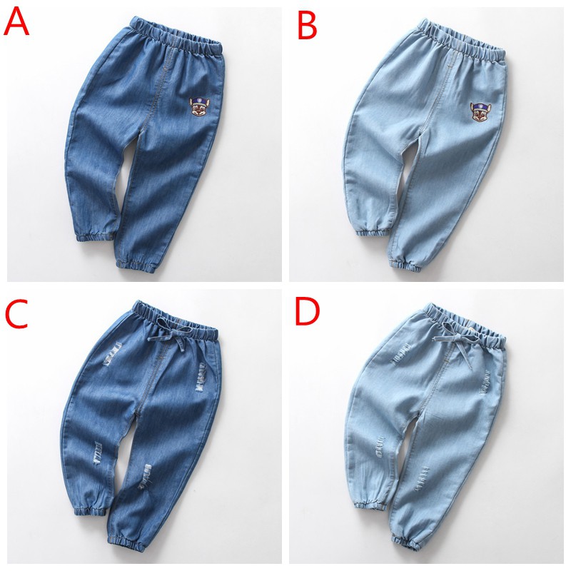 Quần jean lưng thun dáng dài thêu họa tiết xinh xắn cho bé