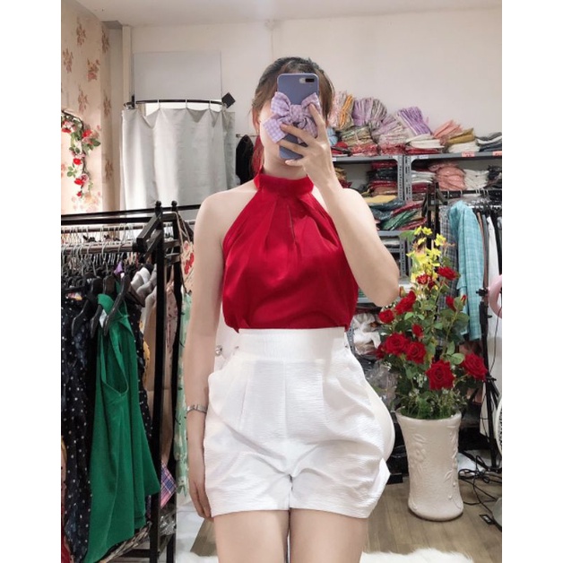 Hình thật - Áo lụa kiểu cổ yếm xếp ly mới ❤️FREESHIP❤️áo thiết kế nhiều màu nhiều size chất lụa nhật mát