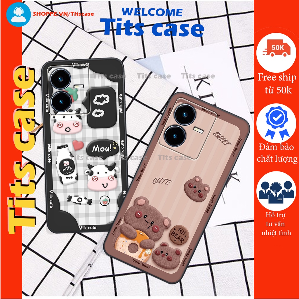 Ốp lưng Vivo Y22S 2022 - Bảo vệ camera in hình bò sữa, gấu be@r, cute cực  ĐỈNH -  cực CHẤT-  cực COOL
