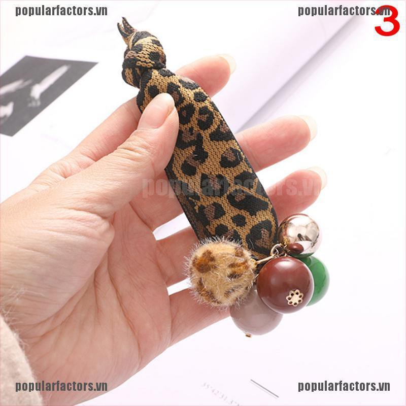 Dây Buộc Tóc Co Giãn Họa Tiết Da Báo Đính Ngọc Trai Thời Trang