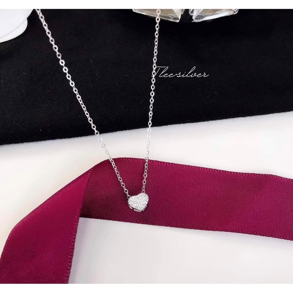 Dây chuyền bạc nữ Tlee, Vòng cổ tim phồng nạm đá mini lấp lánh - TleeJewelry