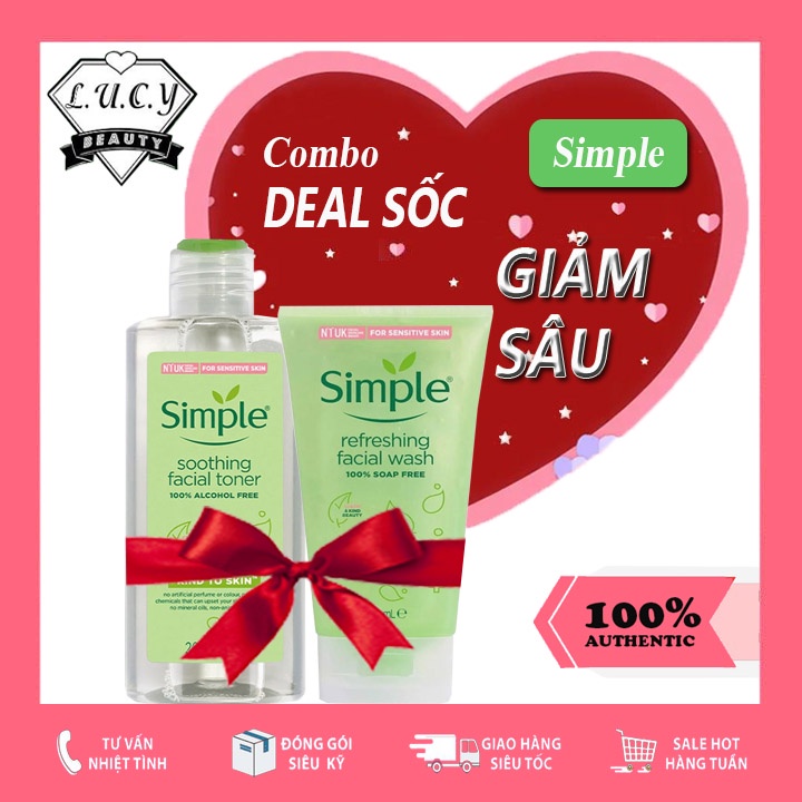 [COMBO SIMPLE] Sữa Rửa Mặt Simple + Toner Simple Dành Cho Da Nhạy Cảm, Da nhờn Mụn, Da Khô