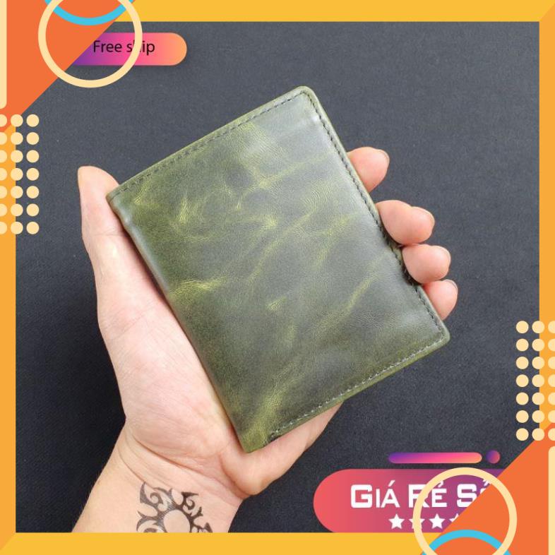 Ví da Pullup wax WS107 Xanh Olive - 100% da bò thật, BH 3 năm
