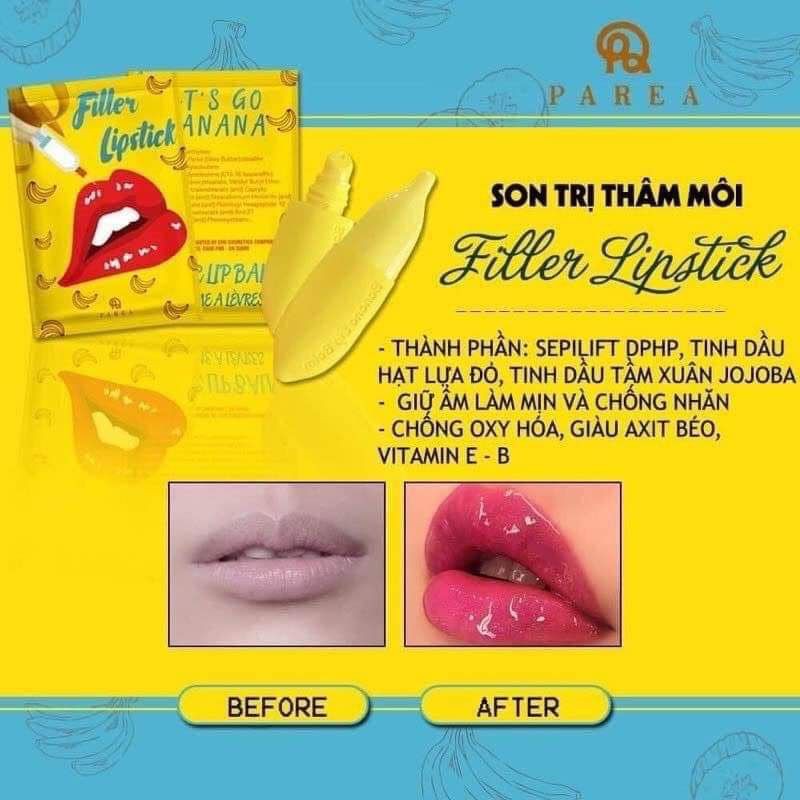 Son filler Khử Thâm Collagen Son Chuối Banana fliller Lipstick (Tặng 01 Son Kem Siêu Lì P.A.R.E.A)