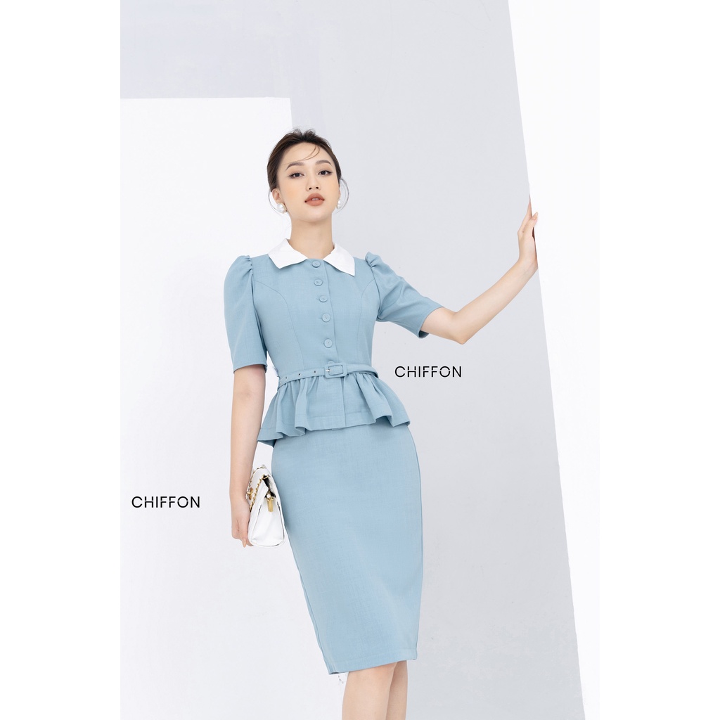Áo vest ký giả công sở nhún eo đai bọc thiết kế Chiffon