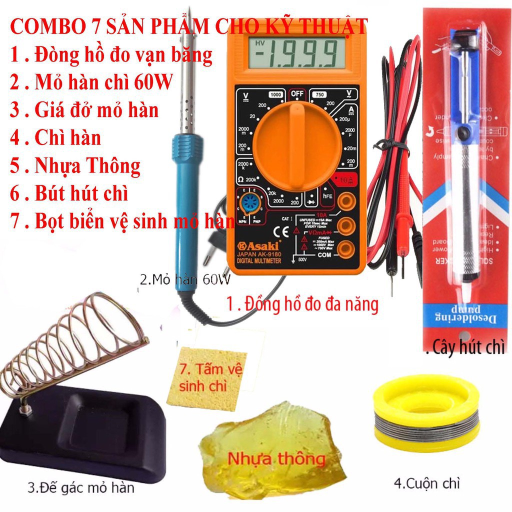 Bộ đồng hồ đo vạn năng Asaki AK-9180 , 6 món kỹ thuật hàn sửa chữa điện tử