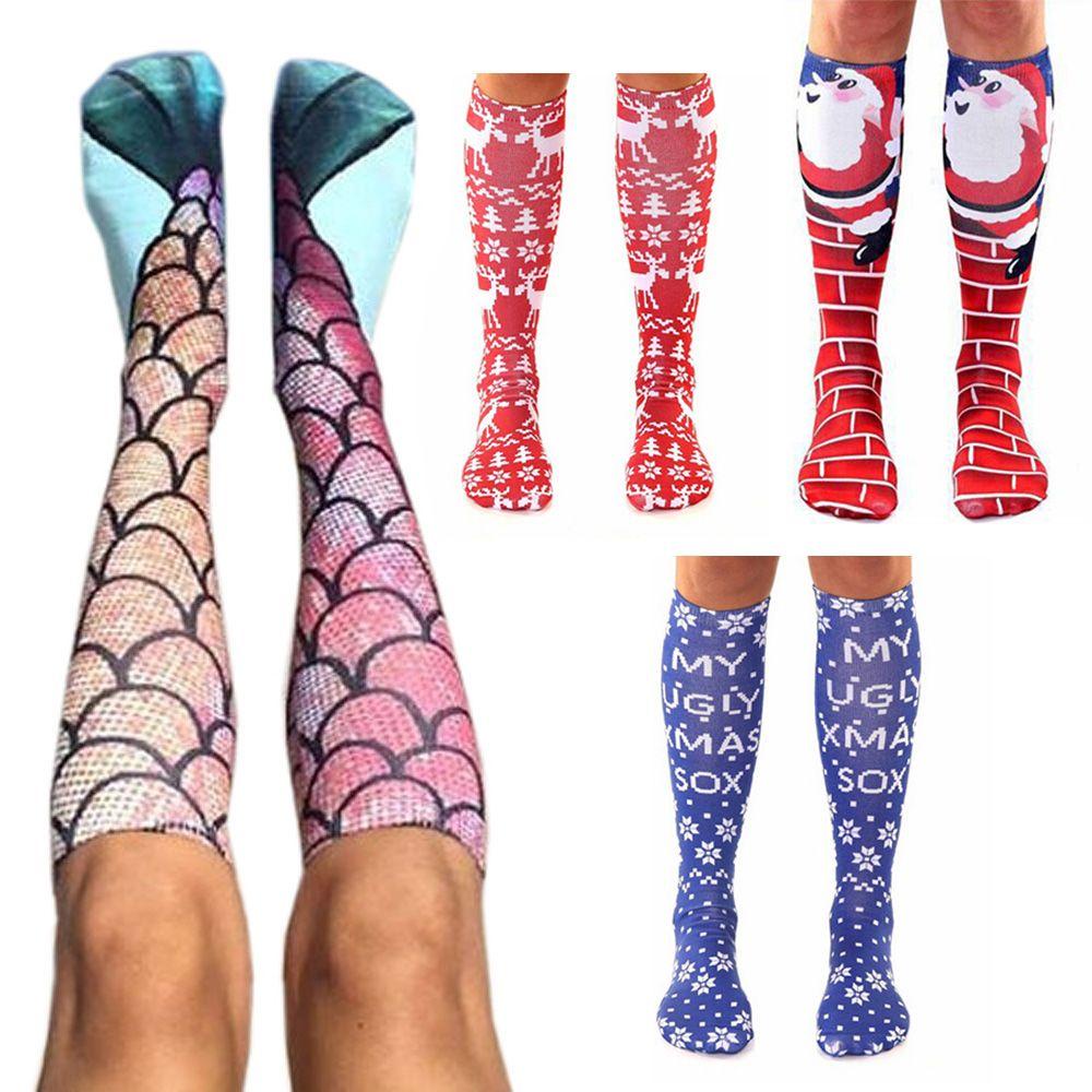 Tất Nữ In Họa Tiết Giáng Sinh / Người Cá Dễ Thương Dùng Làm Quà