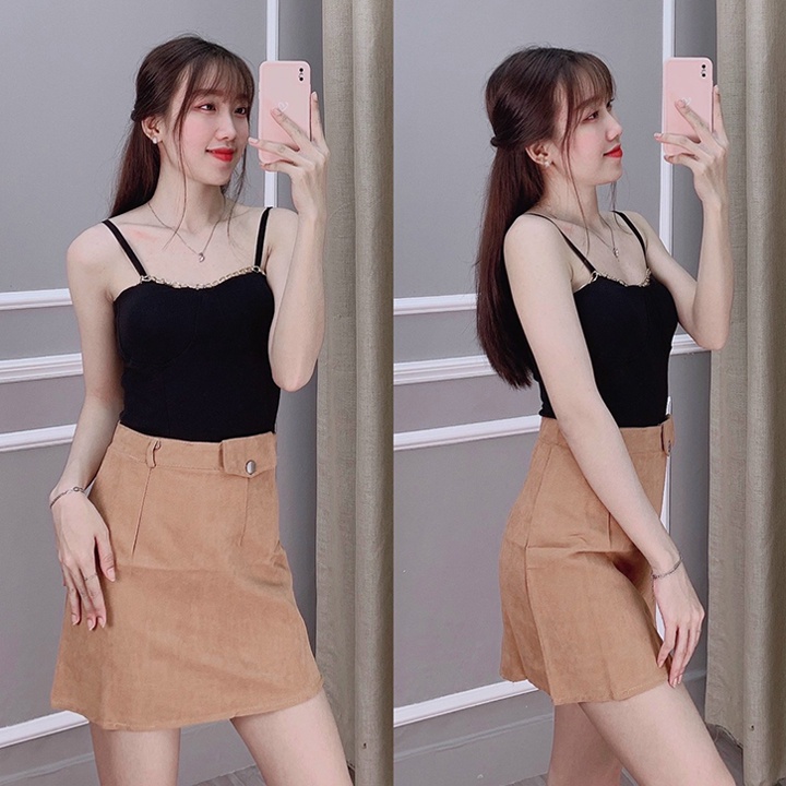 Chân váy dạ chữ A dáng ngắn co dãn nhự có quần trong MS83