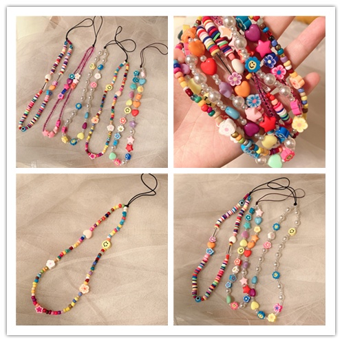 Dây Đeo Điện Thoại Đính Hạt Ngọc Trai Hình Mặt Cười 25cm Phong Cách Bohemian Cá Tính