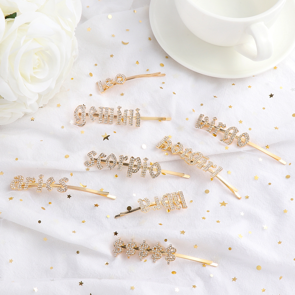 Kẹp tóc hình chữ chòm sao đính đá lấp lánh thời trang sang trọng cho nữ