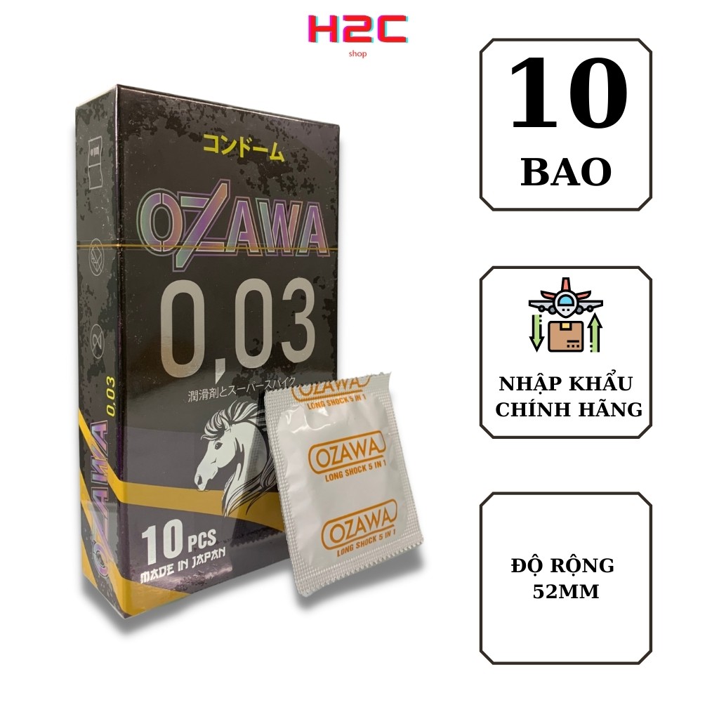 Bao cao su OZAWA hộp 10 cái (GAI) Cao su tự nhiên, chất bôi trơn tự nhiên, siêu mỏng 0,03