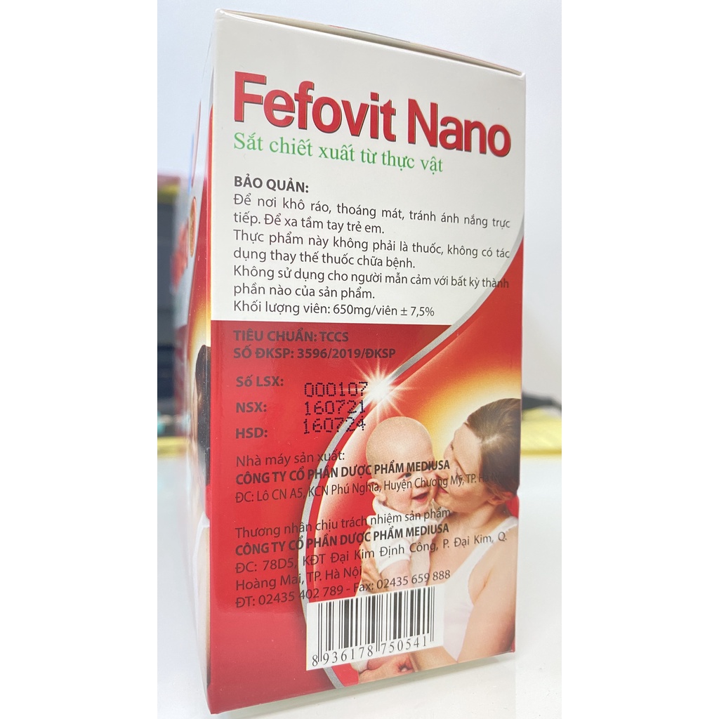 Viên Uống Fefovit Nano.Bổ Sung Sắt 3 Cho Phụ Nữ Có Thai Cho Con Bú,Người Bị Thiếu Máu