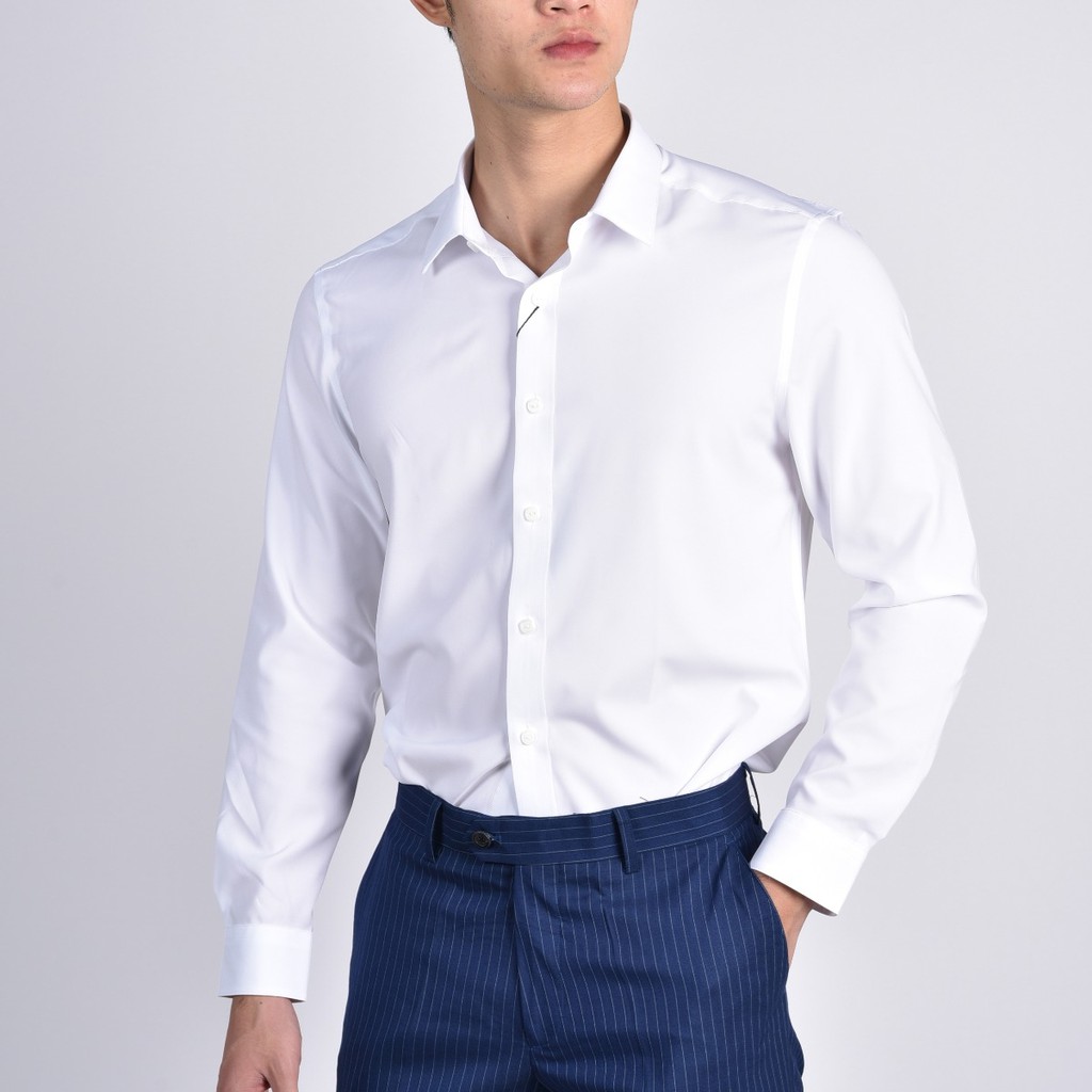 Áo sơ mi trắng dài tay Owen không túi slim fit sợi nano AS90782D2