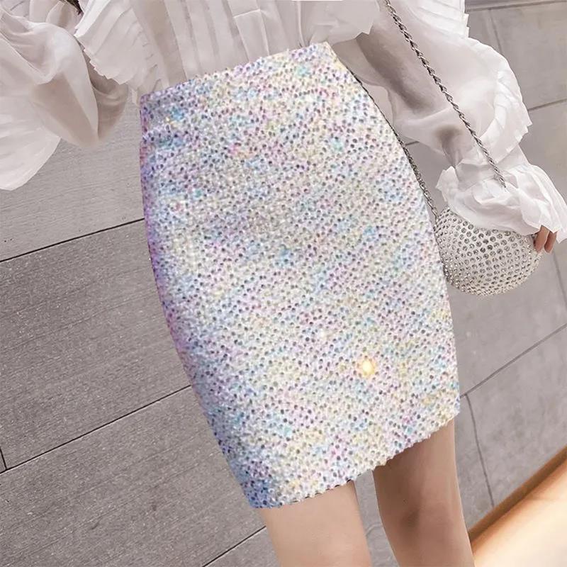 Chân Váy Midi Lưng Cao Co Giãn Đính Sequin Lấp Lánh Phong Cách Hàn Quốc Thời Trang Sang Trọng Cho Nữ